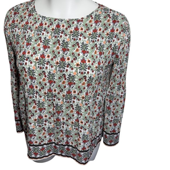 Max Studio White Flowy Floral Peplum Peasant Boho Crewneck Top Size Large - Picture 3 of 11